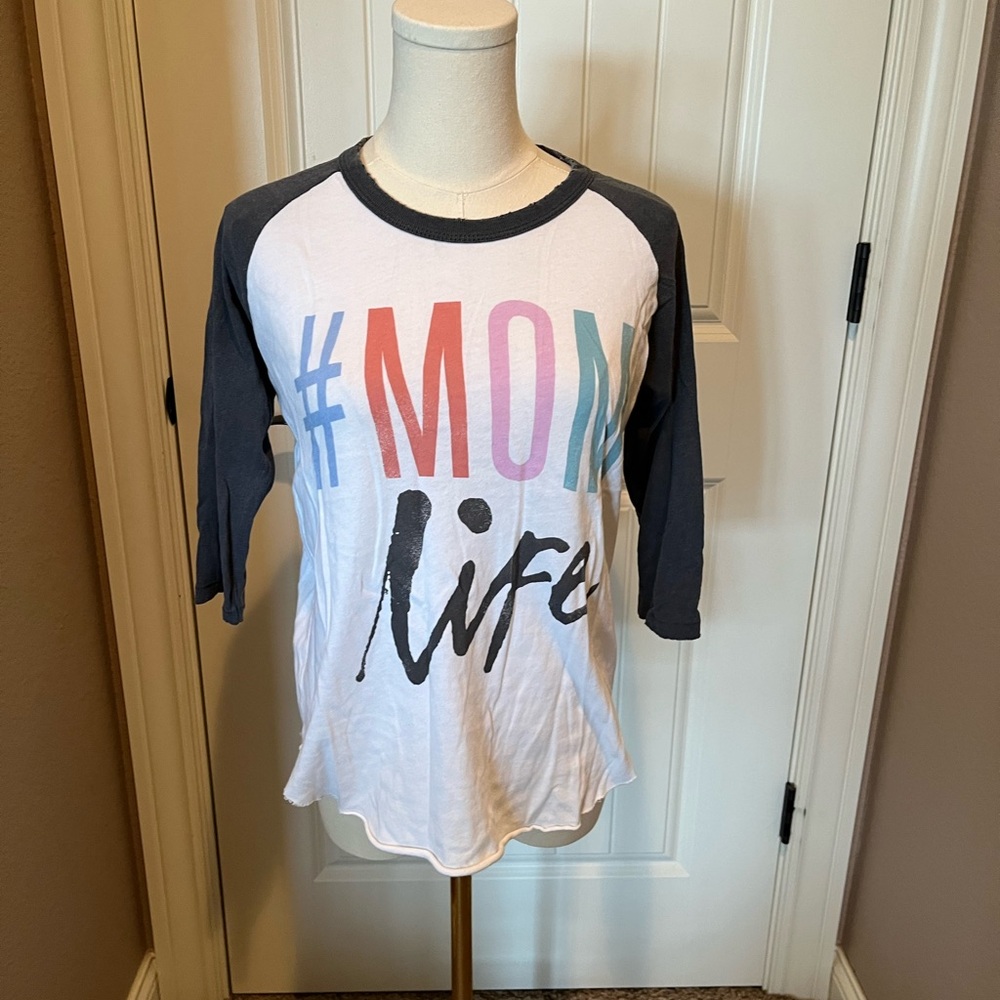 Junk Food Clothing #MomLife Raglan Tee - White and Black - Picture 2 of 6